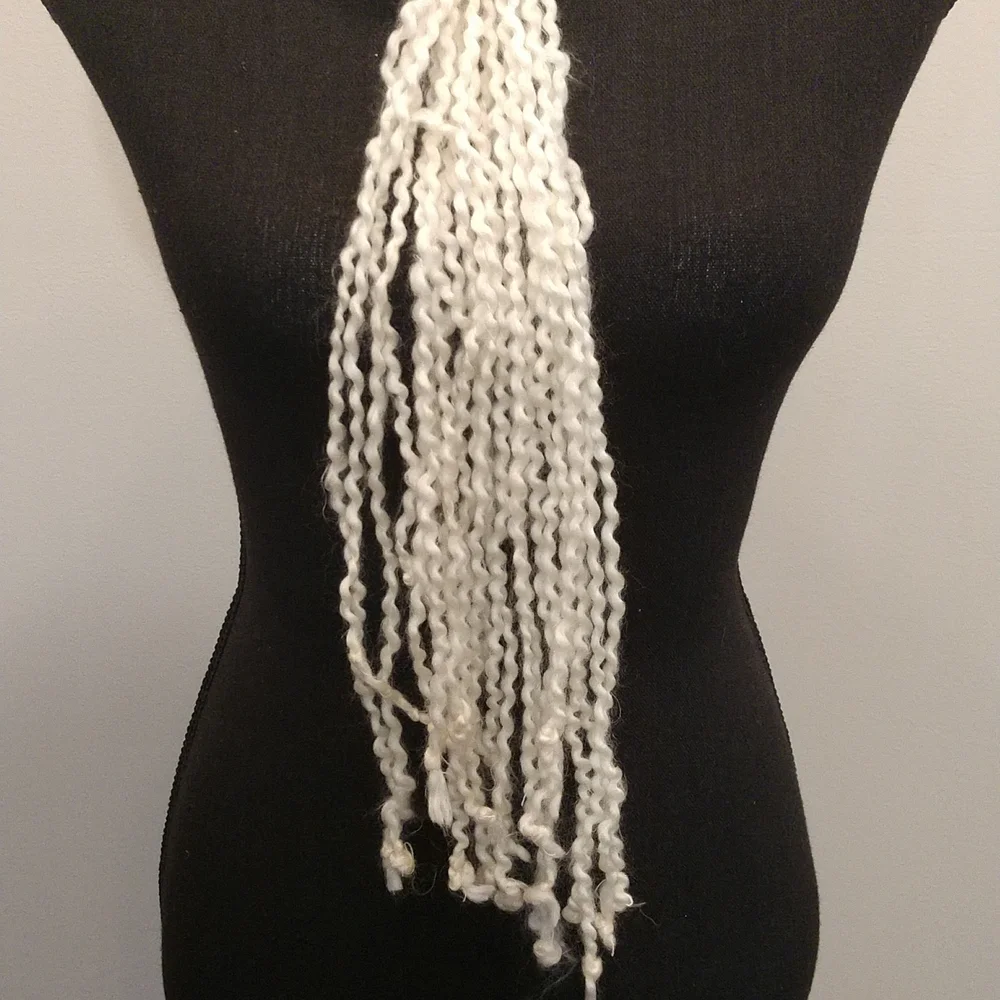 Beautiful Homemade Crochet Scarf Flower‎ Knit Yarn Cream Ivory Winter Adjustable